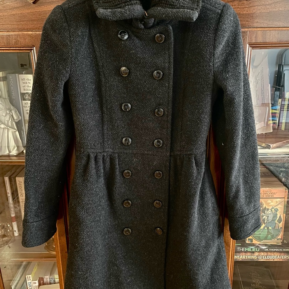 MNG Suit Wool Blend Black Double-Breasted Pea Coat